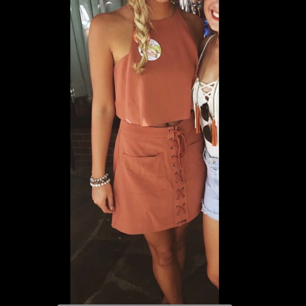 Lovers and Friends Burnt Orange 2 piece set Top small skirt M